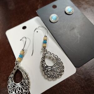 Elegant Silver and Blue Earrings Set